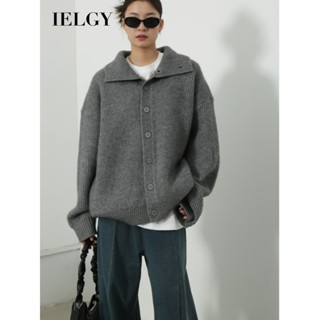 IELGY 翻領針織開衫女慵懶風高領上衣