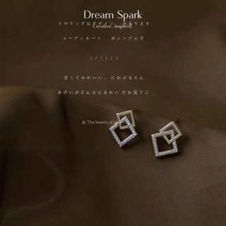Dream Spark｜立體幾何方形鋯石S925針14K女士耳環
