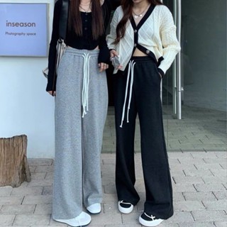一家有趣的店💘579#抽繩運動褲女秋冬高腰垂感寬鬆直筒運動褲小個子休閒闊腿褲★