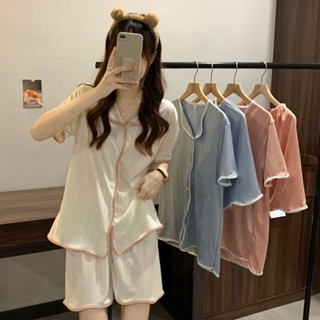 《現貨下單》睡衣女ins網紅簡約薄款學生夏季短袖短褲韓版家居服兩件套裝睡衣套裝睡衣短袖居家服純棉家居服女生家居服 短袖睡