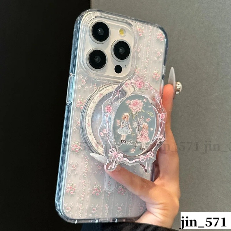  蕾絲碎花 女孩支架磁吸手機殼S25Ultra 保護 iPhone16 蘋果防摔殼 i15/i14 三星 A55/S24