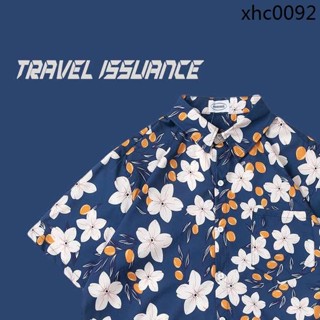TRAVEL ISSUANCE 顯白克萊因藍塗鴉小眾短袖夏威夷風襯衫