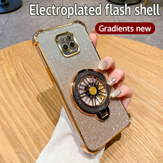 REDMI XIAOMI 適用於小米紅米 Note 9 Pro 手機殼防震電鍍 TPU 旋轉陀螺支架保護套手機殼適用於紅