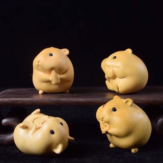 【VAVA工藝品】崖柏木雕刻手把件 貪吃倉鼠四兄弟木質工藝品 可愛小動物擺件