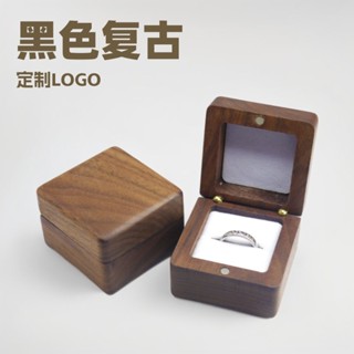 求婚方形倒角單戒盒黑色復古翡翠珠寶首飾包裝禮盒戒指耳釘項鍊盒 木盒 裝飾盒