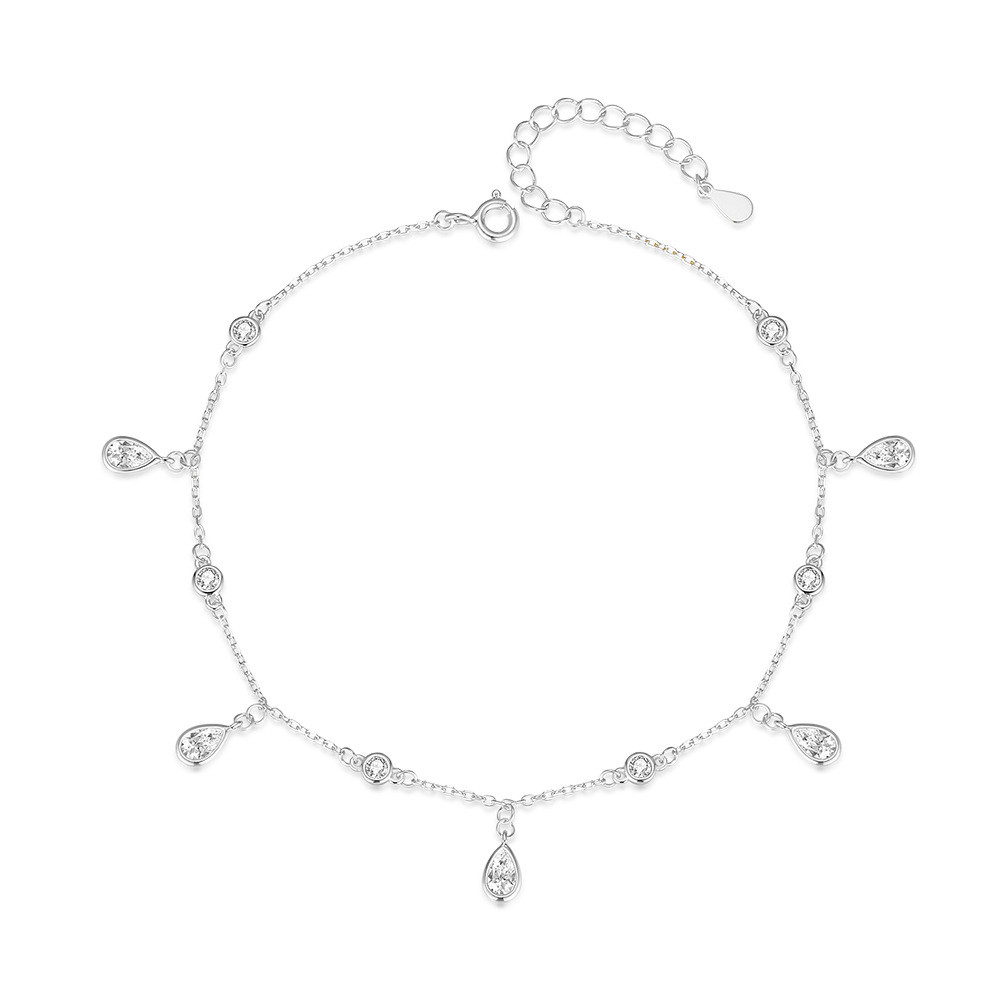 [採用施華洛世奇材质]925異域性感水滴流蘇腳鏈女S925純銀鋯石純慾腳💕