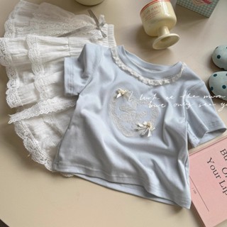 25-04新品發佈 促銷 直髮 純棉夏季新款卡通洋氣中小兒童女孩甜美可愛花邊短袖T恤上衣