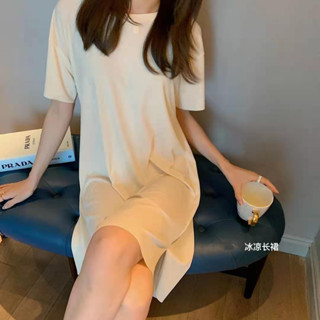 夏季新款韓版糖果色係短袖上衣 冰絲涼 diff 連衣裙 素T 素色 T恤 寬鬆上衣 短袖上衣 女裝 衣服[T189]