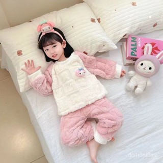 大減價📣女童冬季睡衣法蘭絨套裝兒童男寶女孩卡通加絨加厚珊瑚保暖家居服 IG3B