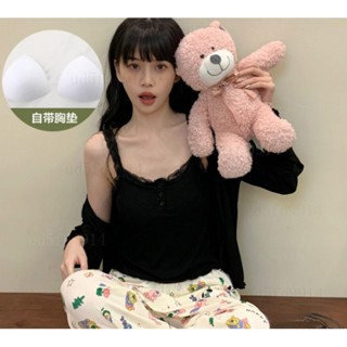 純慾風 莫代爾棉 自帶固定胸墊 睡衣套裝 弔帶睡衣 成套睡衣 可愛睡衣 兩件式睡衣 女 韓國 睡衣 居傢服 女裝批發價#