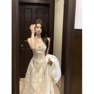 度假長洋 碎花長洋 細肩帶長洋 高階感宮廷風輕禮服裙早春新品氣質顯瘦緊身吊帶洋裝女收腰長裙