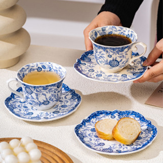 YUYU★現貨★青花咖啡杯套裝 下午茶紅茶大壺茶水壺 復古青花瓷茶具套裝 雙耳甜品碗碟 家用陶瓷茶具套裝禮盒