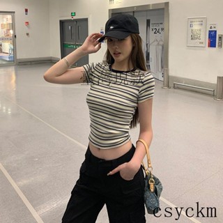 臺灣現款 免運純棉條紋短袖T恤夏2025潮流美式條紋設計感圓領上衣韓版女裝