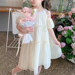 熱賣！【HH】女童洋裝夏裝洋氣韓系兒童白色寶寶裙子夏季女孩露肩公主裙