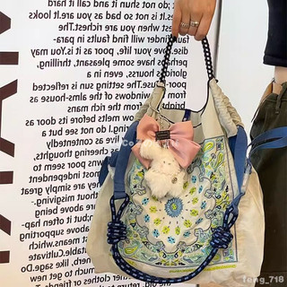 🚚台灣出貨🛍️ 新款ball chain小眾ins刺繡購物袋大容量環保袋時尚手提單肩包 肩背包 側背包 小提袋