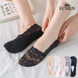ECMLN 女士隱形蕾絲襪無顯示防滑夏季純色短襪時尚腳踝薄拖鞋鏤空襪