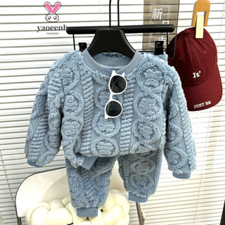 【YAOEENH】80-160CM 秋冬款男女童法蘭絨睡衣套裝 中大童韓版刷毛加厚保暖家居服 現貨 快速出貨