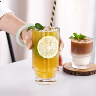 KEMORELA 茶咖啡杯摺紙條紋設計休閒玻璃杯飲料 KMA091