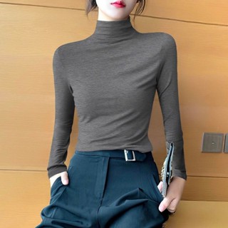 愛依依 上衣 長袖T卹 素色 發熱衣S-2XL新款莫代爾高領打底衫長袖t卹洋氣修身黑色上衣-1327.