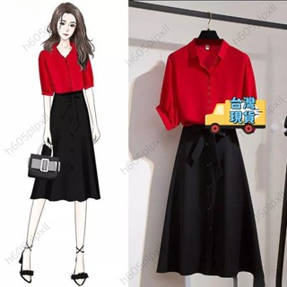 【M-5XL】大尺碼女裝 夏天套裝 兩件式套裝 胖妹妹顯瘦氣質半身裙套裝女夏新款洋氣時尚襯衫兩件套女 女生套裝 顯瘦遮肚