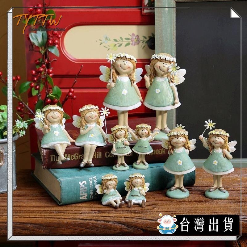 🔥台北出貨✅可開發票【咩咩星球】花環天使女孩樹脂擺件雕塑桌面裝飾美式餐廳童話精靈禮物