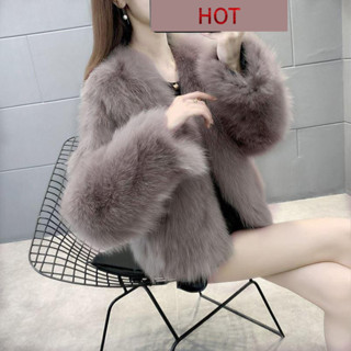 2024款冬季仿狐狸毛皮草外套女加厚短款高階V領毛毛大衣名媛