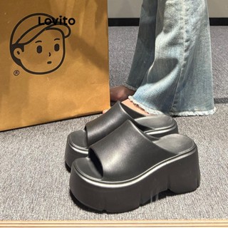 Lovito 女士休閒素色時尚百搭厚底增高軟底防滑平底涼鞋 LFA73274