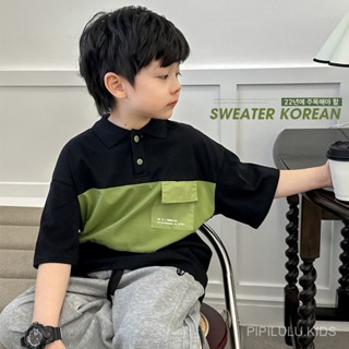PIPILULU.KIDS兒童T恤短袖polo衫夏季新款男童短袖T翻領寬鬆上衣中大童高街洋氣潮款舒適新款百搭韓版 202