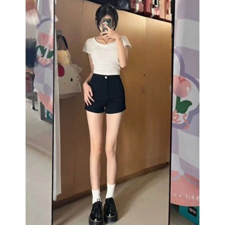 緊身設計黑色高腰牛仔短褲女春裝高腰緊身女2025復古高腰緊身辣妹包臀熱褲潮