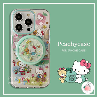 可愛的蘋果小熊Hello Kitty閃光流沙支架無線充電手機殼適用於iPhone 16 15 14 13 Pro Max