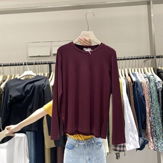 愛依依 上衣 長袖T卹 素色 打底衫 S-2XL新款圓領長袖寬鬆顯瘦簡約休閒內搭-1349.