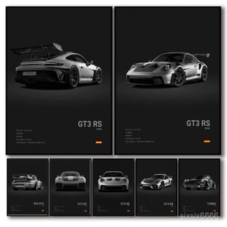 流行黑白德國豪華跑車海報墻藝術911 GT3 RS Turbo HD帆布油畵印刷車庫