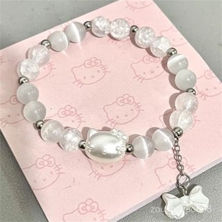 [飾界星語 聯係有驚喜]新款kt貓HelloKitty蝴蝶結手鏈 ins風手鏈手工串珠手串 送女生閨蜜禮