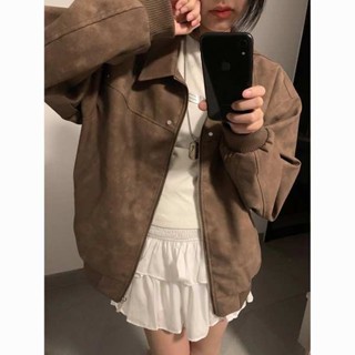鴨絨外套 珊瑚絨外套 搖粒絨外套 復古皮衣外套女2025年春秋季新款學院風百搭情侶美式寬鬆學生夾克