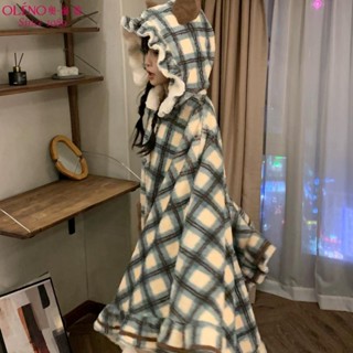 店家推薦 【1041人收藏】奧麗儂日系格子珊瑚絨 睡袍女款 秋冬季 毛絨 加厚 保暖 斗篷 睡衣 可外穿 韓版 顯瘦 小