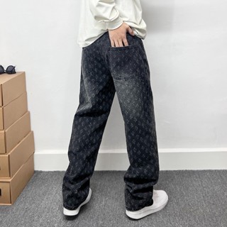 【HOT 本舖】男裝 設計感磨破牛仔褲男款美式復古寬鬆闊腿直筒長褲炸街痞帥潮牌褲子