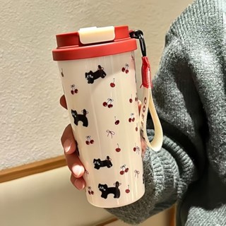 高顏值水杯塑膠吸管杯小眾可愛小狗咖啡杯ins風雙飲學生杯子高顏值塑膠吸管杯小眾可愛小20250401