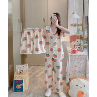 女士針織卡通圖案睡衣家居服三件式