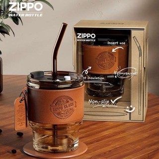 環保杯 保冰杯 zippo玻璃水杯女帶吸管咖啡杯新款2025泡茶杯子辦公室復古隨行杯