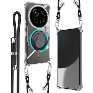單肩包背帶 透明四角防撞 360磁吸式支架手機保護殼 Sharp Aquos R9 Pro 手機殼