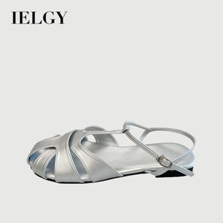 IELGY 簡約復古休閒露趾涼鞋女舒適百搭平底涼鞋