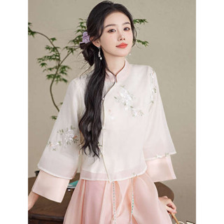 原住民服飾 初色 服飾 繡花漢服女 茶藝師服裝女新中式禪意茶服套裝改良漢服上衣旗袍唐裝中國風女裝