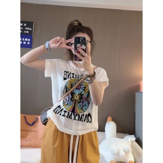 《現貨下單》100%竹節棉時尚百搭卡通圖案上衣T恤女夏季韓版洋氣顯瘦短袖小衫上衣女裝七分袖女裝上衣短袖上衣上衣女生衣服