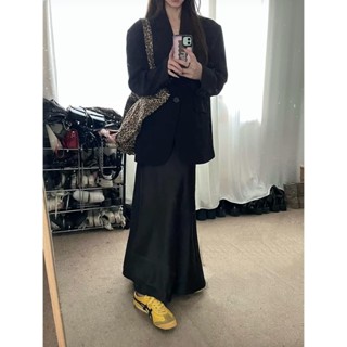 [Ginie]COD現貨 免運 AST高階感套裝女氣質黑色西裝外套2025年秋季新款魚尾半身裙兩件套潮速髮425