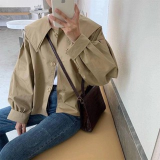 長袖外套女寬鬆2024秋裝新款復古小個子短款風衣韓版Chic氣質上衣