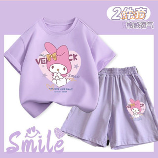 A KIDS 寶寶套裝男童套裝嬰兒套裝兒童套裝短袖套裝大童套裝新款美樂蒂衣服兩件套潮庫洛米兒童夏季女童短褲夏裝旂艦品質