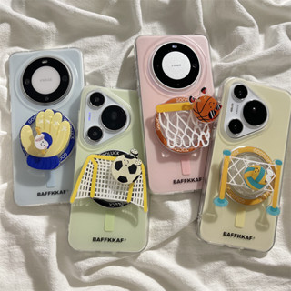 趣味可愛卡通藍球足球磁吸支架適用華為mate60pro+手機殼pura70pro磁吸殼mate40/50pro雙層新款p