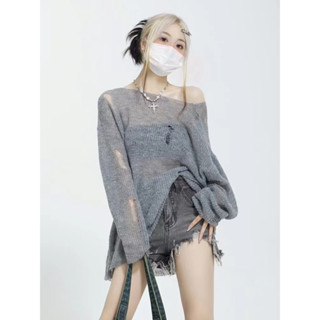 【奇奇樂百貨店】歐美甜酷復古鏤空針織防曬衫女 破洞罩衫 透膚罩衫 顯瘦 薄款外套長袖上衣 長袖防曬針