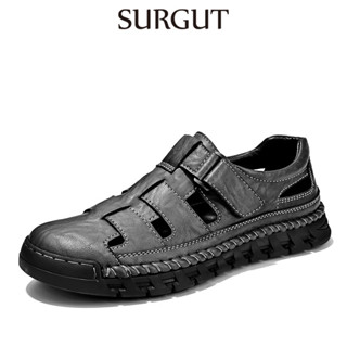 Surgut防水男士涼鞋手工時尚新款夏季柔軟彈力舒適防滑橡膠鞋底日常休閒鞋38-46