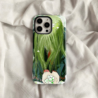 捧花拍照的綠髮少女保護殼適用於 iPhone 11 15Pro 14ProMax 7plus 13Pro 16ProMa